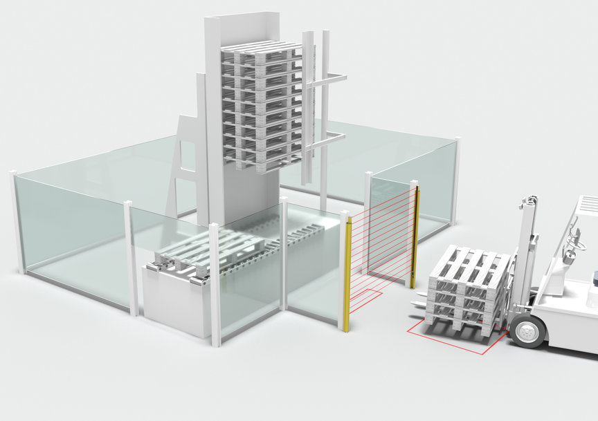 The complete safety solution for access guarding on pallet magazines from Leuze